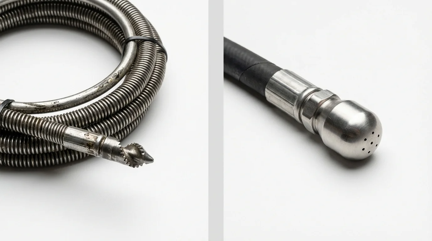 Drain snake cable and hydro jetting nozzle used for drain cleaning in Owingsville, KY
