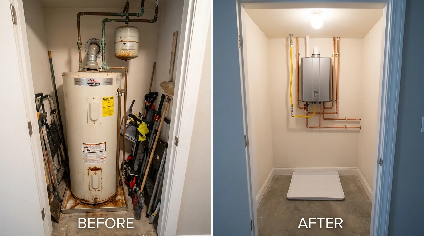 Tank water heater versus wall-mounted tankless unit comparison for Owingsville, KY homeowners