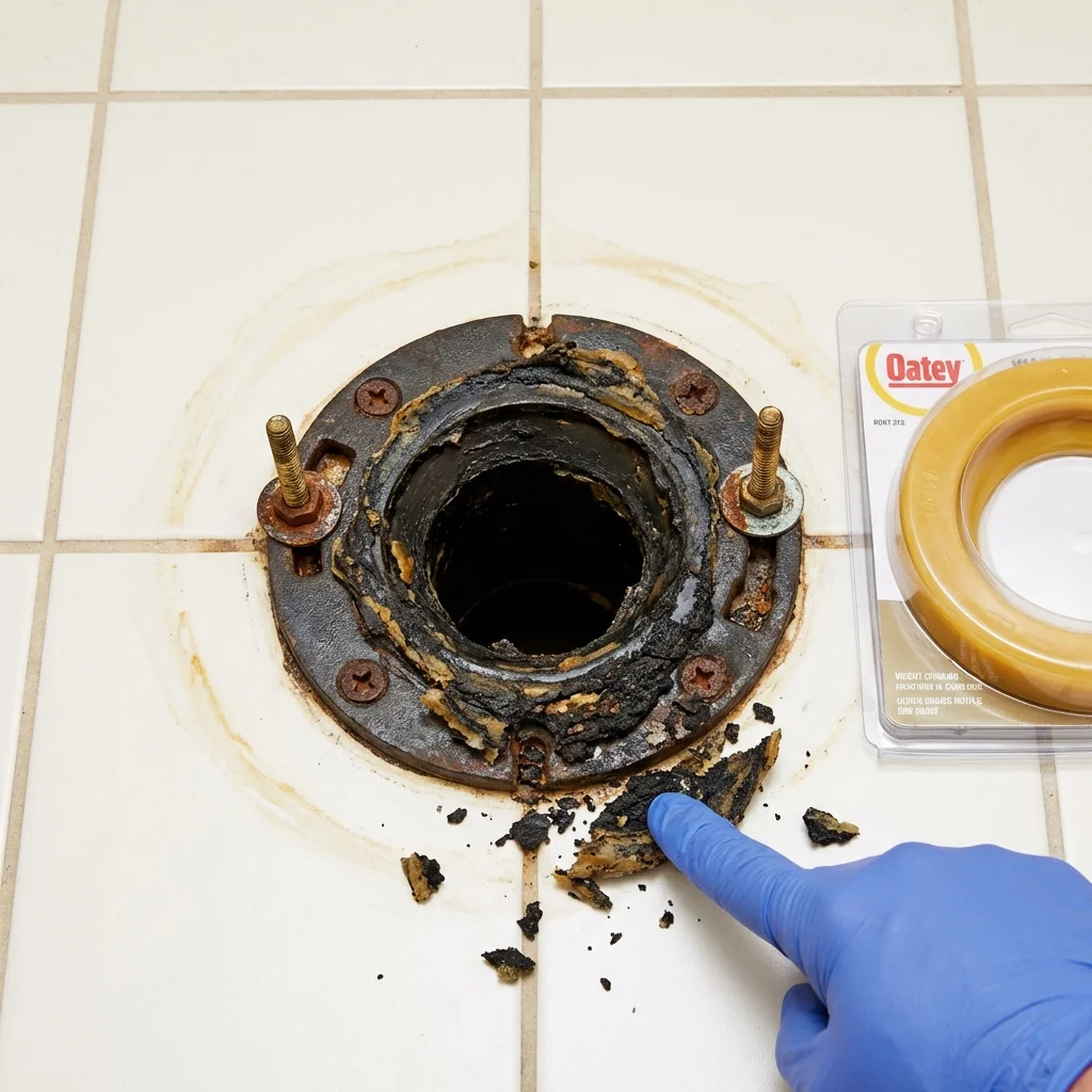 Failed wax ring showing water seepage at the base of a toilet in a Owingsville, KY home