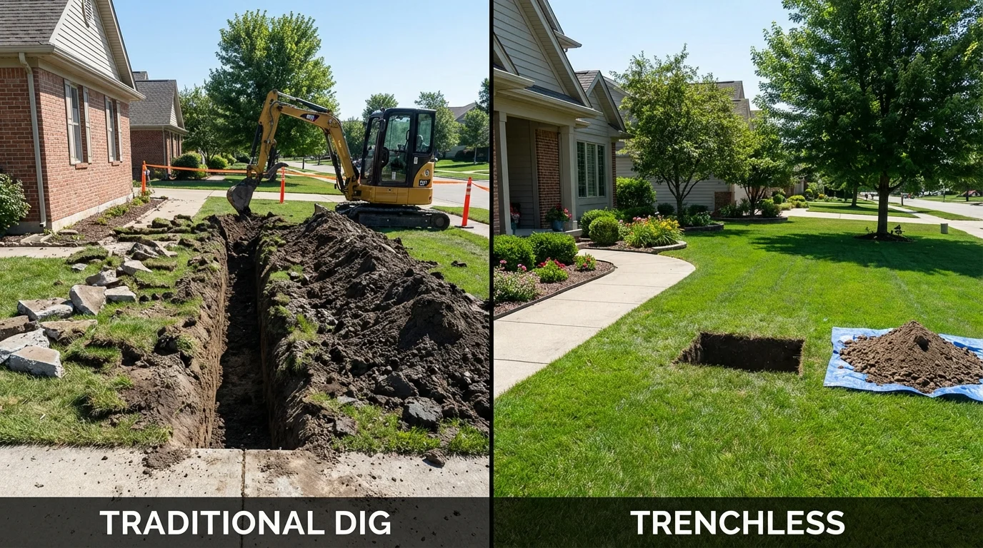 Trenchless sewer repair with minimal yard damage versus traditional excavation in Owingsville, KY